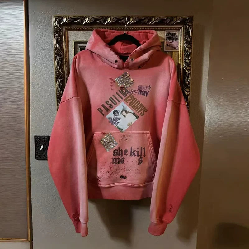 PALY Hollywood Vintage Faded Pink Distressed Hoodie