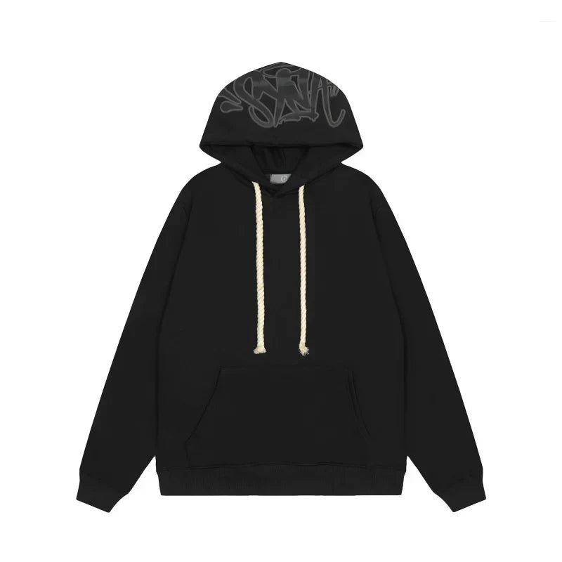 Syna World Hood Graphic Pullover Fleece Hoodie (Black)
