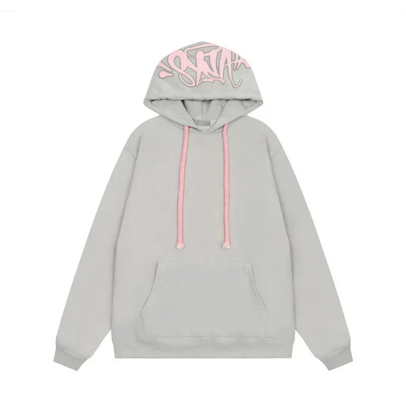 Syna World Hood Graphic Pullover  Fleece Hoodie (Grey)