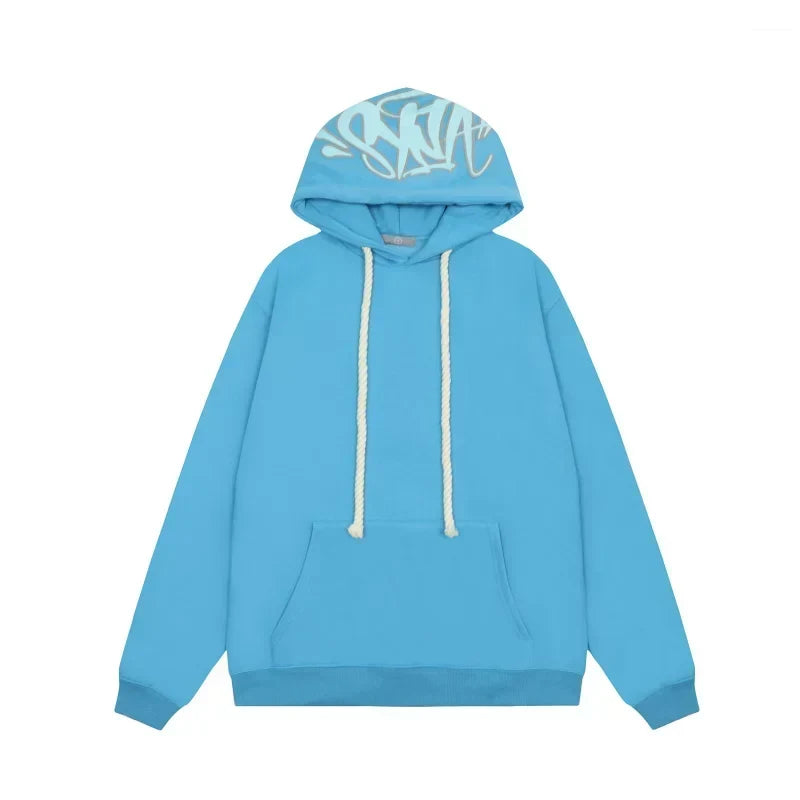 Syna World Hood Graphic Pullover Fleece Hoodie (Blue)